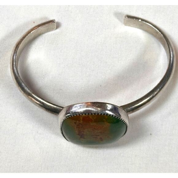 Marked Cuff Bracelet Southwestern Green Turquoise Native American Silver - Picture 2 of 7